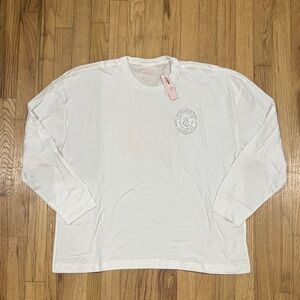 Victoria’s Secret White Rhinestone Bling Logo Crew Neck Long Sleeve PJ Top